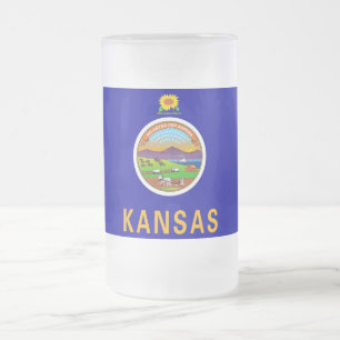 Caneca De Cerveja Vidro Jateado Fosco Glass Mug com bandeira de Kansas, EUA