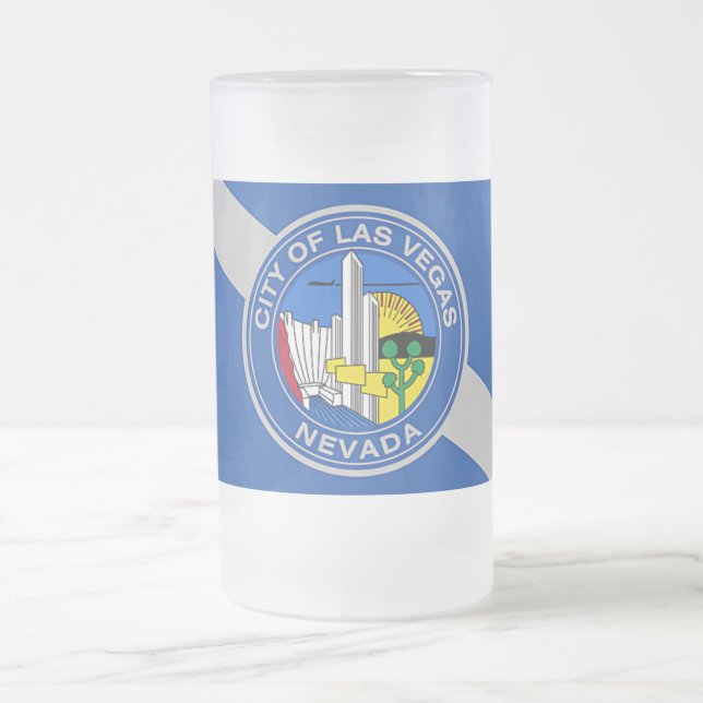 Caneca De Cerveja Vidro Jateado Fosco Glass Mug com bandeira de Las Vegas, EUA (Centro)