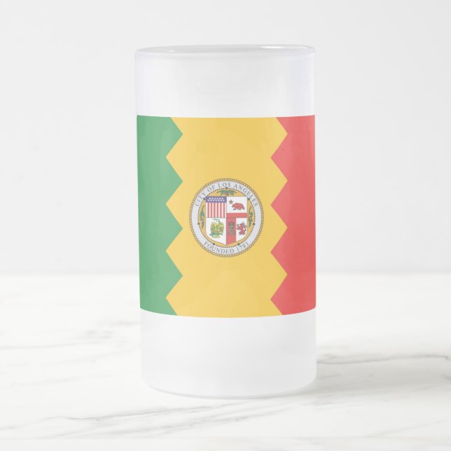 Caneca De Cerveja Vidro Jateado Fosco Glass Mug com bandeira de Los Angeles (Centro)