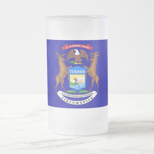 Caneca De Cerveja Vidro Jateado Fosco Glass Mug com bandeira de Michigan (Centro)