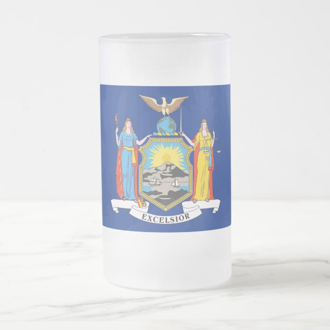 Caneca De Cerveja Vidro Jateado Fosco Glass Mug com bandeira de Nova Iorque (Centro)