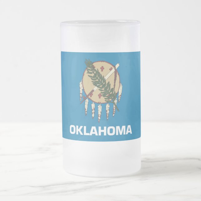 Caneca De Cerveja Vidro Jateado Fosco Glass Mug com bandeira de Oklahoma, EUA (Centro)