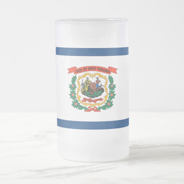 Caneca De Cerveja Vidro Jateado Fosco Glass Mug com bandeira do Estado da Virgínia (Centro)