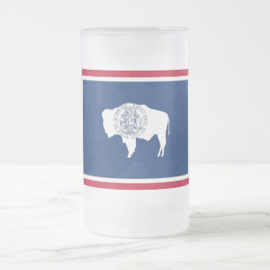 Caneca De Cerveja Vidro Jateado Fosco Glass Mug com bandeira do Estado de Wyoming