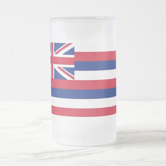 Caneca De Cerveja Vidro Jateado Fosco Glass Mug com bandeira do Havaí, EUA (Centro)