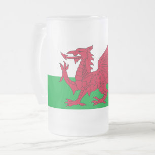 Caneca De Cerveja Vidro Jateado Fosco Glass Mug com bandeira do País de Gales