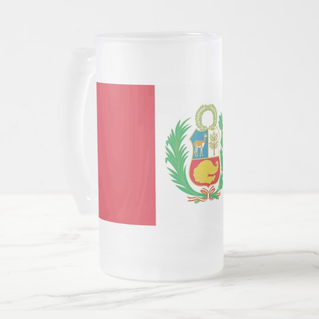 Caneca De Cerveja Vidro Jateado Fosco Glass Mug com bandeira do Peru (Frente Esquerda)