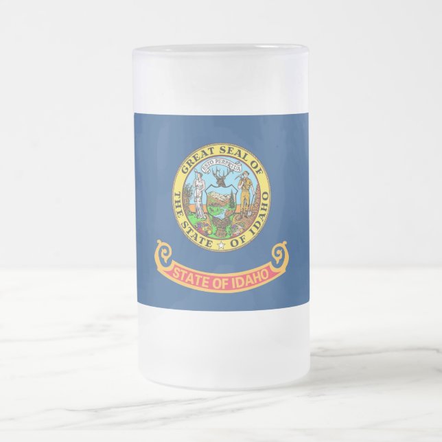 Caneca De Cerveja Vidro Jateado Fosco Glass Mug com pavilhão de Idaho, EUA (Centro)