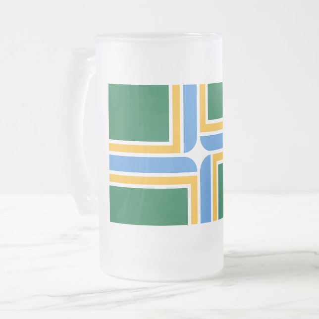 Caneca De Cerveja Vidro Jateado Fosco Glass Mug com pavilhão de Portland, EUA (Frente Esquerda)
