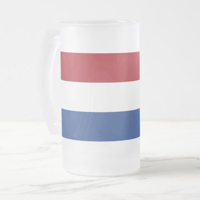 Caneca De Cerveja Vidro Jateado Fosco Glass Mug com pavilhão dos Países Baixos (Frente Esquerda)