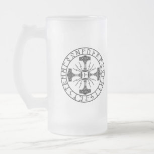 Caneca De Cerveja Vidro Jateado Fosco Glass Mug, Valhalla Oliver   Mjollnir