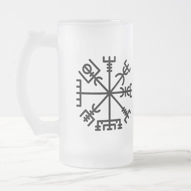 Caneca De Cerveja Vidro Jateado Fosco Glass Mug, Valhalla Oliver | Vegvisir (Esquerda)