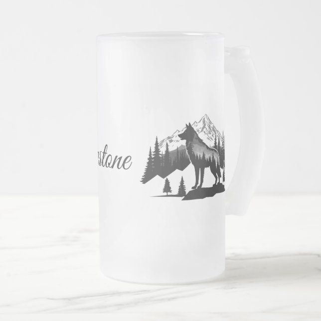 Caneca De Cerveja Vidro Jateado Fosco Glass Mug-Yellowstone Wolf (Frente Esquerda)