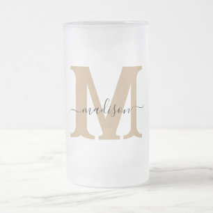 Caneca De Cerveja Vidro Jateado Fosco Monograma Elegante