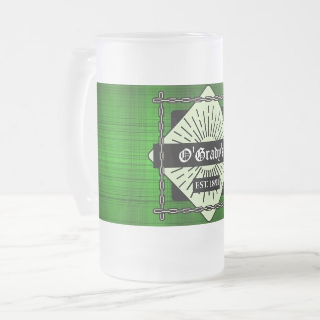 Caneca De Cerveja Vidro Jateado Fosco Personalizado de Xadrez Verde (Frente Esquerda)