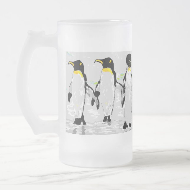 Caneca De Cerveja Vidro Jateado Fosco Pinguins Copo De Cerveja (Esquerda)