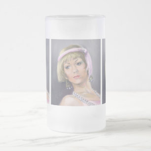 Caneca De Cerveja Vidro Jateado Fosco Retrato Flapper Springtime