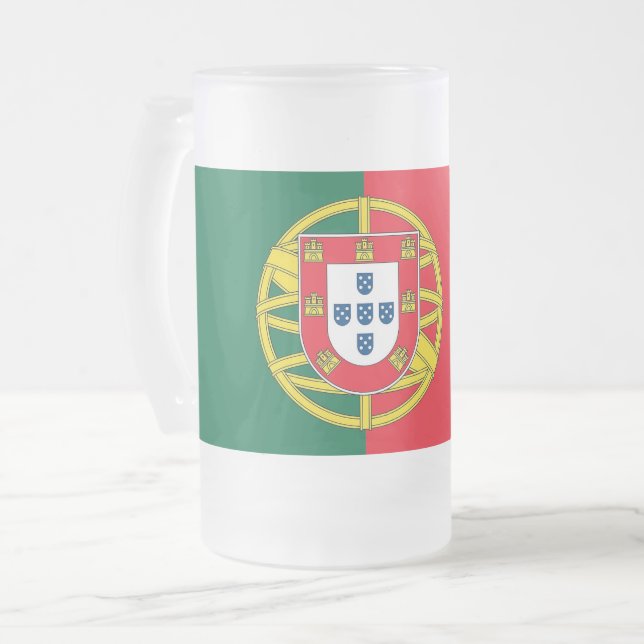 Caneca De Cerveja Vidro Jateado Fosco Vidro-caneca com pavilhão de Portugal (Frente Esquerda)