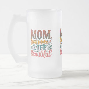Caneca De Cerveja Vidro Jateado Fosco Vidro Mug 16 oz - "Mãe, Você Faz Vida