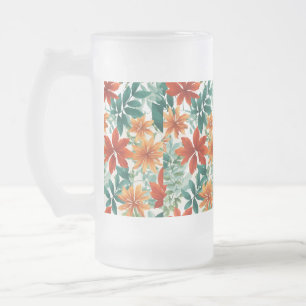 Caneca De Cerveja Vidro Jateado Fosco Vidro Mug 16oz-Folhas e Padrões naturais