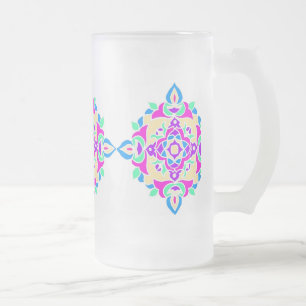 Caneca De Cerveja Vidro Jateado Fosco Vidro Mug com Padrão Rangoli