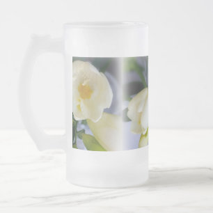 Caneca De Cerveja Vidro Jateado freesia amarela branca