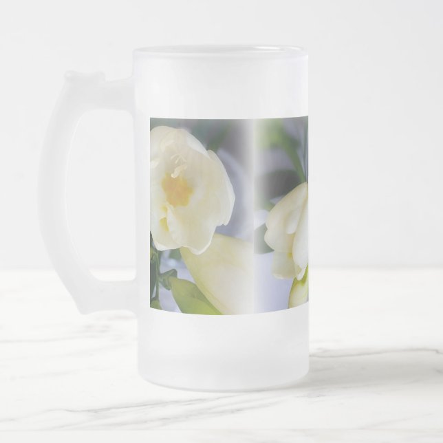 Caneca De Cerveja Vidro Jateado freesia amarela branca (Esquerda)