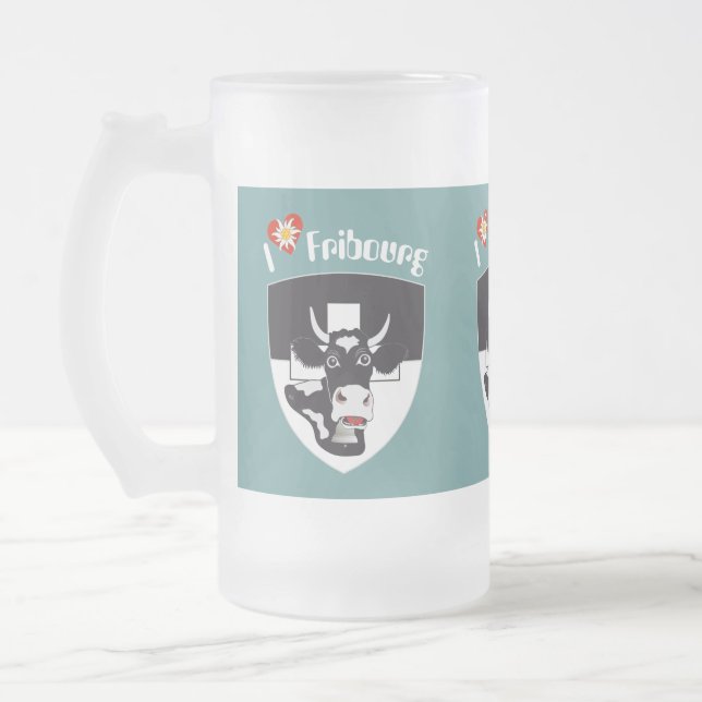 Caneca De Cerveja Vidro Jateado Freiburg Fribourg Suíça Suisse taça (Esquerda)