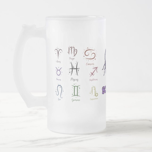 Caneca De Cerveja Vidro Jateado Frosted Glass Beer Mug ECC,ESMALTADO ZODIACAL (Esquerda)