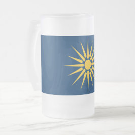 Caneca De Cerveja Vidro Jateado Frosted Glass Mug with flag of Macedonia, Greece