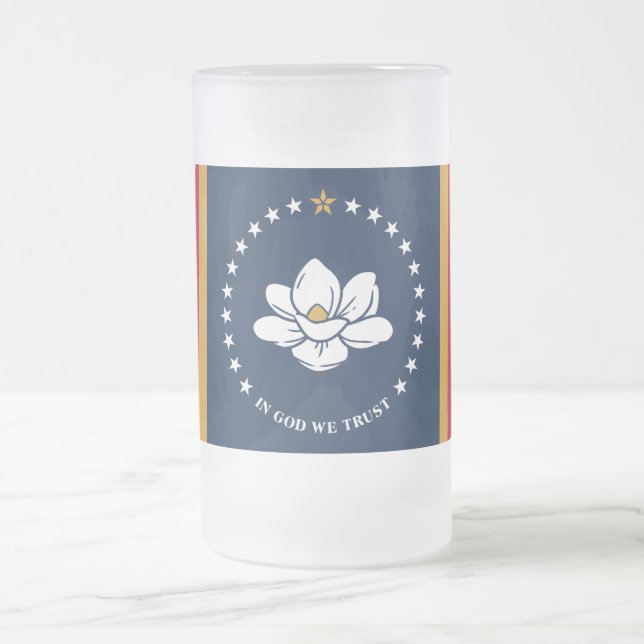 Caneca De Cerveja Vidro Jateado Frosted Glass Mug with flag of Mississippi, USA (Centro)