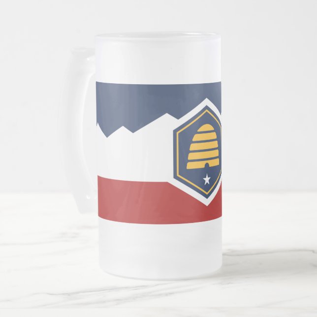 Caneca De Cerveja Vidro Jateado Frosted Glass Mug with flag of Utah, USA (Frente Esquerda)