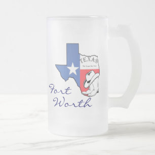 Caneca De Cerveja Vidro Jateado Ft Worth Texas State Map with Star, Boots, Hat Mug