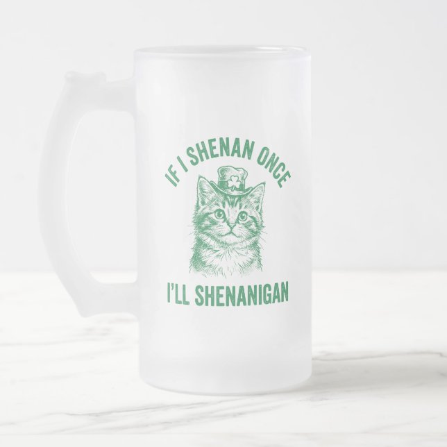 Caneca De Cerveja Vidro Jateado Funny St. Patrick's Day Cat Shenanigan Pun Retro (Esquerda)