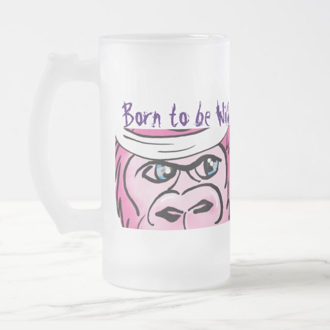 Caneca De Cerveja Vidro Jateado Funny Wild Pink Gorilla (Esquerda)