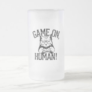 Caneca De Cerveja Vidro Jateado Gamer Cat Design Game Em Humanos - Gato Engraçado