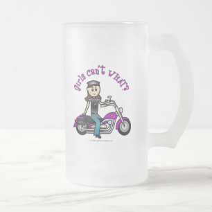 Caneca De Cerveja Vidro Jateado Garota de Biker Claro