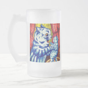 Caneca De Cerveja Vidro Jateado Gata e Seus Gatinhos