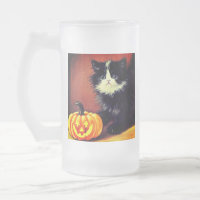 Gatinho de Halloween Preto e Branco Vintage