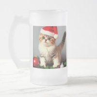 Gatinho de Natal Antigo com Chapéu de Papai Noel