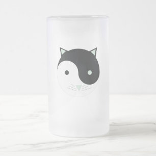 Caneca De Cerveja Vidro Jateado Gatinho Yin Yang com verde, preto e branco da Casa