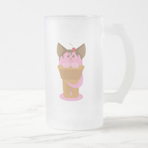 Caneca De Cerveja Vidro Jateado Gato de Sorvete de morango