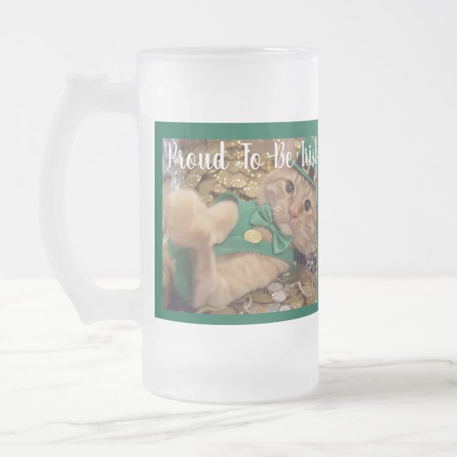 Caneca De Cerveja Vidro Jateado Gato Leprechaun do Dia de São Patrício  (Esquerda)