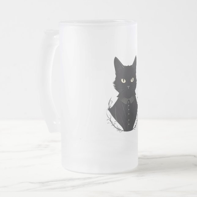 Caneca De Cerveja Vidro Jateado Gato Negro Encantado de Salem (Frente Esquerda)