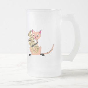 Caneca De Cerveja Vidro Jateado Gato que joga o Euphonium