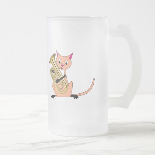 Caneca De Cerveja Vidro Jateado Gato que joga o Euphonium (Direita)
