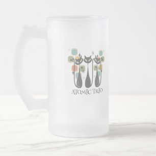 Caneca De Cerveja Vidro Jateado Gatos Atômicos Pretos Retro Meados do Século
