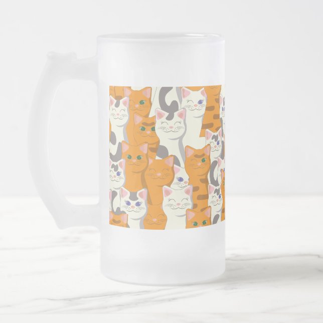 Caneca De Cerveja Vidro Jateado Gatos brancos e gengibres padrão olhos verdes olho (Esquerda)