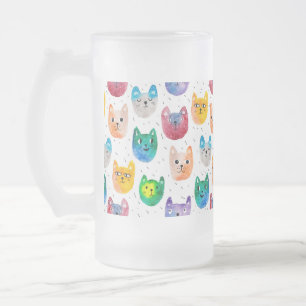 Caneca De Cerveja Vidro Jateado Gatos com aquarelas e amigos