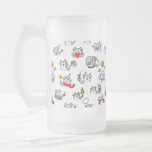 Caneca De Cerveja Vidro Jateado Gatos engraçados, leite e magia.